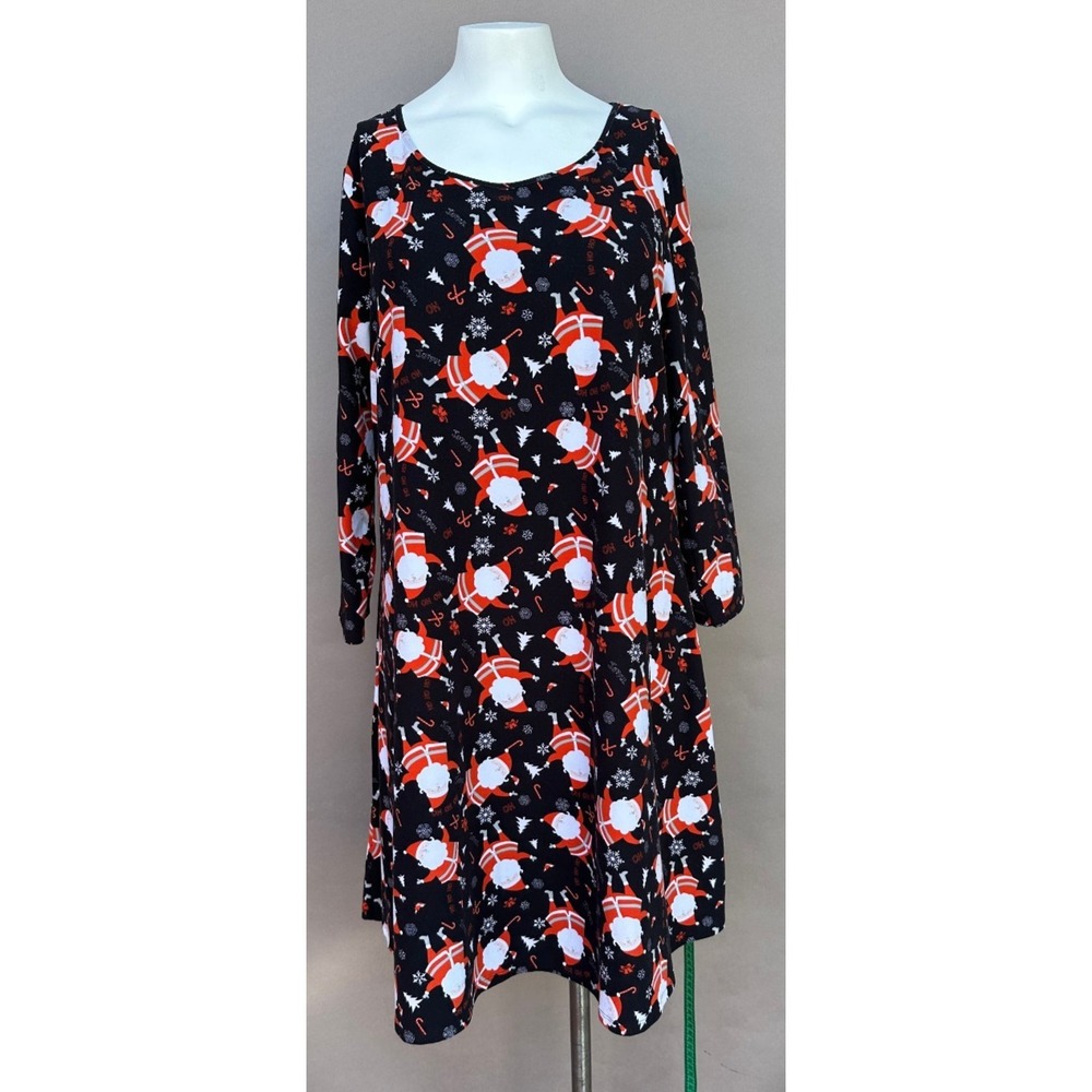 North Pole Dress Santa Claus Graphic XL Black 3/4 Sleeve Swing Holiday Christmas